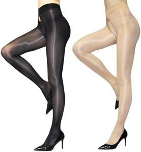 HTRUIYA 2 Pairs Shiny Pantyhose for Women 8D Sheer Tights Oily Gloss Pantyhose Invisible Zip Tights Smooth Stockings, Multicolor, One Size