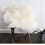 Genuine Tibetan Rug Mongolian Lamb White Sheepskin Curly Fur Pelt Throw Fur Area Rug Carpet Chair Cover Seat Pad with Super Fluffy Thick Decoratives Throw Rug in Bedroom, Living Room