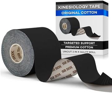 SB SOX Original Cotton Kinesiology Tape Roll – Best Latex Free Athletic Tape for Muscles/Joints – Waterproof, Stretchy, and Gentle on Skin (16ft) (Black)