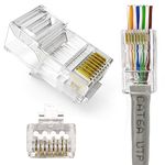 PETECHTOOL RJ45 Cat6 Cat6a Connector Pass Through Ethernet RJ45 Plug 8P8C End for UTP Twisted Pair Solid Wire & Standard Cables 50 Pack