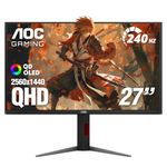 AOC 27 Inch OLED Gaming Monitor (QD-OLED), 1440p QHD 2560x1440, 240Hz, 0.03ms, HDMI 2.1, G-SYNC Compatible, HDR True Black, Height Adjustable Stand, USB Hub, Q27GAZDV