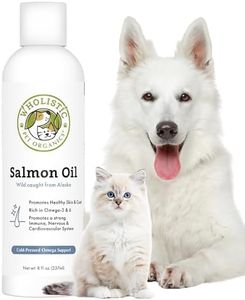 Wholistic Pet Organics Wild Alaskan Salmon Oil for Dogs and Cats - Omega 3 Fish Oil for Dogs & Cats - Cat & Dog Skin and Coat Supplement for Heart, Joints - DHA, EPA Omega 3 Liquid Food Topper - 8 oz