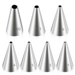 Dimeho 7 Pcs Piping Tips Set Round Hole Cupcake Frosting Nozzles Stainless Steel Cake Decorating Tool Russian Pastry Icing Dispensers Supplies for Baking Cookies Puff Doughnut Cream Bag Tip