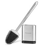 Fowooyeen Toilet Brush and Holder Set, Silicone Toilet Bowl Brush, Flexible Toilet Cleaner Brushes with Ventilation Slots Base, Bathroom Accessories - Silver