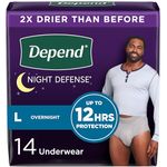 Depend Night Defense Adult Incontinence Underwear for Men, Disposable, Overnight, L, Grey, 14 Count