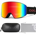 Odoland Ski Mask Kit, Wide View Cylindrical Snowboard Mask Anti-Fog UV Protection, Ski Goggles for Men and Women, Frames Black + Red Lens VLT15%