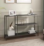 Hallowood Furniture Bewdley Narrow Black Console Table with 2 Shelves, Metal Side Table with Powder Coated Frame, Console & Sofa Tables, Modern Hallway Plant & Telephone Stand