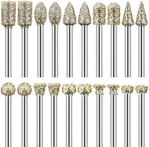 Diamond Grinding Burr Drill Bit Set for Dremel Rotary Tool 20Pcs Diamond Burr Bits with 1/8 Inch Shank Rotary Tool Accessories for Stone Glass Ceramics Carving, Grinding, Polishing, Engraving