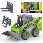 Qcar 3 in 1 Skid Steers Loader Construction Vehicles Toys,1:50 Scale Diecast Site Loader with Metal Forklift and Grab Shovel Set, Toy Trucks for Kids 8,9,10,11,12 Year Old and up(Green)