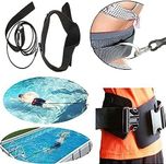 Upgrade Style - Strong Pool Swim Training Leash Swim Training Belt Swim Resistance Tether Swim Tether Stationary Swimming - Wide and Comfortable Waist Belt, Double Bungee Rope, Metal Buckle