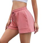 Irdcomps Women's Running Shorts Gym Cotton Sweat Sports Workout Cycling Casual Athletic Lounge Hiking High Waist with Pockets Pink，XXL