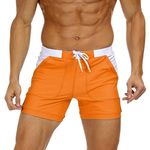 MAGNIVIT Men's Swim Shorts with Pockets Men Swim Shorts Summer Swimwear Square Leg Fitted Swim Briefs Orange 34