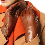 Elma Women's Touch Screen Italian Nappa Leather Winter Texting Gloves Pure Cashmere Warm Lining (6.5, Saddle yellow), Brown, 6.5