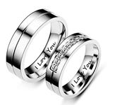 AmDxD Couple Ring, Silver Ring, Stainless Steel Ring, Women's Ring, White Zirconia, Men's Ring, 6 mm, Engraved I Love You, Couple Gift Idea, W54 & M59, Stainless steel, Cubic zirconia,