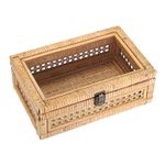 IGNPION Rattan Decorative Box with Lid, Woven Shelf Storage Basket Rectangular Rattan Keepsake Display Box Boho Style Desktop Basket for Home Décor(S)