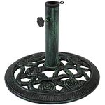 Sunnydaze Cast Iron Patio Umbrella Base with Rose Blossom Design, Green Finish, 16-Inch Diameter