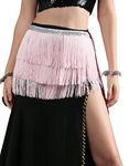 The Dance Bible Women 3 Layer Tassel Belly Dance Hip Scarf Waistband Belt (Light Pink, Free Size)