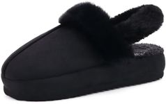 ONCAI Womens Fuzzy House Slippers Woman Fluff Slipper Ladies Orthopedic Warm Cozy Furry Comfy Bedroom Arch Support Women's Slipers Shearling Winter Home Orthotic Plantar Indoor Outdoor Black Size 10