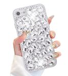 Poowear for iPhone SE 2020 Case/iPhone 8 Case/iPhone 7 Case,TPU Soft 3D [Heavy Duty] Stunning Stones Crystal Rhinestone Bling Full Diamond Glitter Shining Cover for Apple iPhone 8/7 4.7 inch