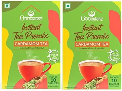 GOODRICKE Instant Premix Green Tea - Cardamom Flavor - 10 Sachets,(Pack Of 2)| Elaichi Chai | Cardamom Instant Tea Powder | Premix Tea | Homemade Tea | Irresistible Aroma, 20 Grams