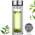 PARACITY Tea Flask Tea Infuser Bottl Double Wall glass Portable Travel Mug Tea Tumbler Water Bottle Diffuser Bottles Tea Cup for Loose Tea Flower Herbal Tea Bags, Stainless Steel Tea Leak 12oz/350ml