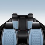 LINGVIDO Universal Waterproof Leather Car Seat Covers - Full Set Sport Cushion Protector for SUVs, Trucks, and Cars Automotive Seat Covers (Black & Light Blue, Full Set)