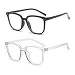 Blue Light Blocking Glasses 2 Pack Rectangular Protective Eyewear for Women Men Elegance & Comfortable Reading Glasses Spring Hinges Unisex Anti Eyestrain Blue Light Filter for Phone/Compture/TV (a)