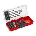 Original Einhell S-Case 10-Piece Wood Drill bit Set (Double-Spiral, Made of Roll-Rolled C45 tool Steel, E 6.3 Shank, 3-Point Ground Joint, Centring Tip incl. Storage Box)