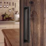 Homode Barn Door Handle, 12" Rustic Pull Handle Heavy Duty, Matte Black Square Door Pull with Flush Long Base, for Sliding Barn Door, Gate, Shed, Garage