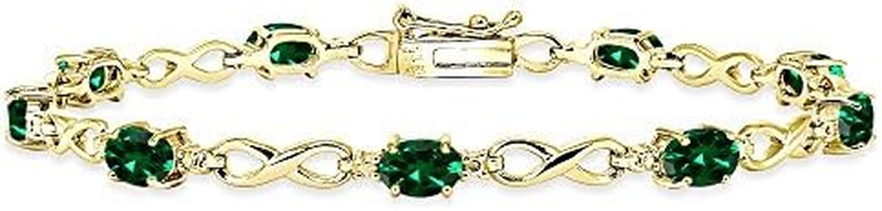 Yellow Gold Flashed Sterling Silver Simulated Emerald Oval Polished Infinity Classic Tennis Bracelet