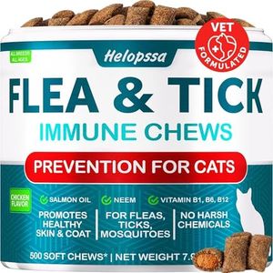 Flea and Tick Prevention for Cats - No Chemicals - Natural Answer to Collars, Drops, Sprays, Shampoo - Flea and Tick Supplement for Cats, Kittens - Oral Chewables with Coconut, Salmon Oil - 500 Treats