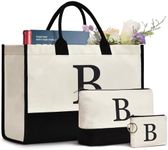 GASSDA Initial Canvas Tote Bag Birthday Gifts For Women Monogram Personalized Gifts For Women Mom Teachers Bridesmaids, B 3pcs, Medium