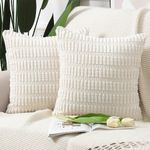 MADIZZ Pack of 2 Boho Striped Corduroy Throw Pillow Covers 16x16 Inch Beige Soft Decorative Cushion Cover for Sofa Bedroom Pillow Shell