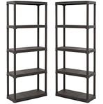 Pack of 2 Plastic Shelving Units (5 Levels) - Damp Proof & Weatherproof Garage/Shed Storage