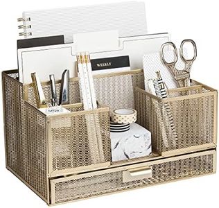 BLU MONACO Office Gold Desk Organizer and Accessories with Sticky note and File Holder – Desk Accessories and Workspace Organizers Storage – Vanity Makeup Bathroom Organizer Countertop Organization