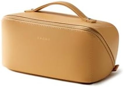EACHY Travel Makeup Bag for Women, Flat Open Cosmetic Bag, Yellow, Medium