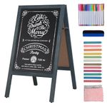 DOCMON Chalkboard, 18" x 33" Rustic Sandwich Board, Magnetic A-Frame Sign, Free Standing Chalk Board Sign Easel, Sturdy Menu Display Board for Restaurant, Business or Wedding - Blue