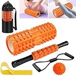 Foam Rollers, KilYn 6 in 1 Foam Roller Set Deep Tissue Massage Roller with Muscle Roller Stick, Exercise Resistance Bands, Massage Ball, Medium & High Density Foam Roller for Yoga Pilates + Carry Bag