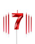 Red 7th Birthday Candles Set, Number 7 Candle with Red Long Candles, Birthday Candles for Cake, Birthday Candle, Cake Candles Cake Topper Decorations for Boys Girls Men Women Birthday Party Wedding