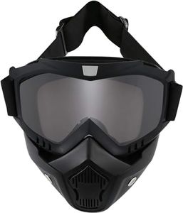 ALLWIN HOUSEWARE Unisex Motorcycle Goggle With Detachable Face Mask - Anti-Scratch UV Protective, Adjustable Elastic Strap, Transparent Visor (Black)