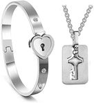 athizay 316L Stainless Steel Love Lock and Key Stainless Steel Couple Silver Bracelet for Boys, Girls, Men and Women Valentine Jewellery || Neck Pendant is The Key to The Lock