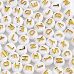 1000pcs 10x6mm White Gold Acrylic Raised Letter Alphabet Beads Flat Round Disc Coin for DIY Bracelet Necklace Jewelry Making Supplies Kit (Gold)