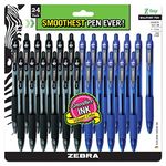 Zebra Pen - Bulk Pack Of 24 Ink Pens - Z-grip Retractable Ballpoint Pens Medium Point 1.0 mm, 12 Black Pens & 12 Blue Pens Combo Pack