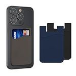 kwmobile Stick-On Card Holder for Phone (Set of 3) - Silicone Wallet Card Holders - Sticks on to Cell Phone Back or Case - Black/Navy Blue/Grey