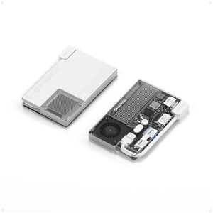 sharge Disk Pro 1TB Portable SSD with Active-Cooling Fan, 4-Port Hub with HDMI 2.1, 10 Gbps Built-in Cable, Magnetic External Solid State Drive for MacBook, PC and More-White