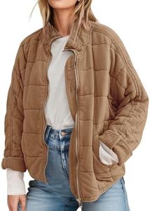 ETCYY Women's Zip Up Lightweight Quilted Jackets Long Sleeve Causal Warm Winter Oversize Coat with Pockets