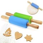 LGBN Silicone Rolling Pin Non-stick Surface Wooden Handle for Children 22cm Pack of 2