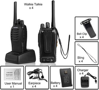 BAOFENG Long Range 2-Way Walkie Talkies Set, 16 Channels, 4-Pack Rechargeable