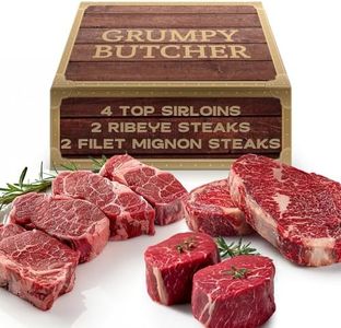 Grumpy Butcher 8 Steaks Full House Set - 4 Top Sirloin Steak (6 oz), 2 Ribeye Steaks (14 oz), 2 Filet Mignon Steak (8 oz) - Food Gifts of Premium Steak Meat