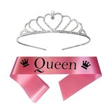 Decofy Queen Pink Sash with Beutiful Diamond Studded Crown Tiara Set for Girls & Womens Birthday Gift |Anniversary Gift | Birthday Girl Sash Crown